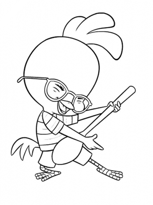 Coloriage d'un petit poulet en train de marcher sur un chemin