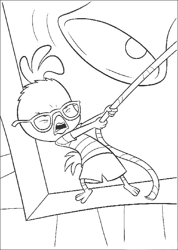 Coloriage d'un petit poulet de Chicken Little dans un décor simple