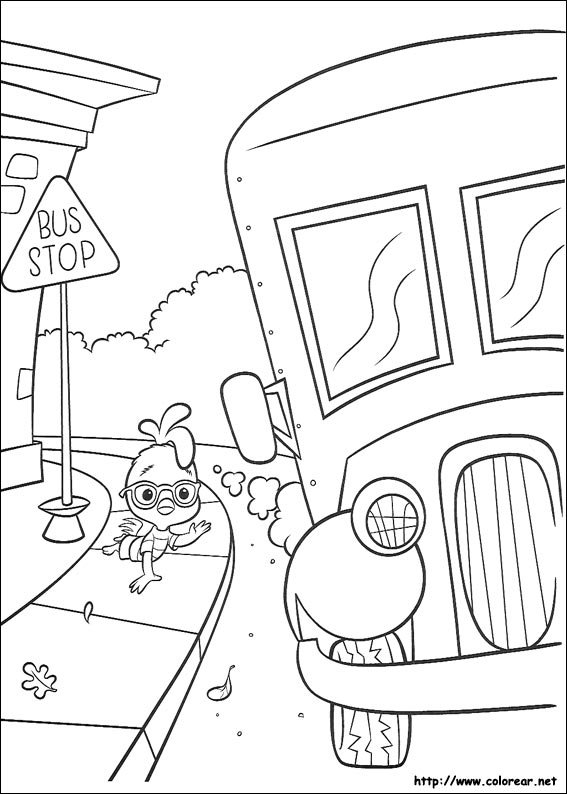 Coloriage de Petit Poulet (Chicken Little) sous une pluie d'étoiles