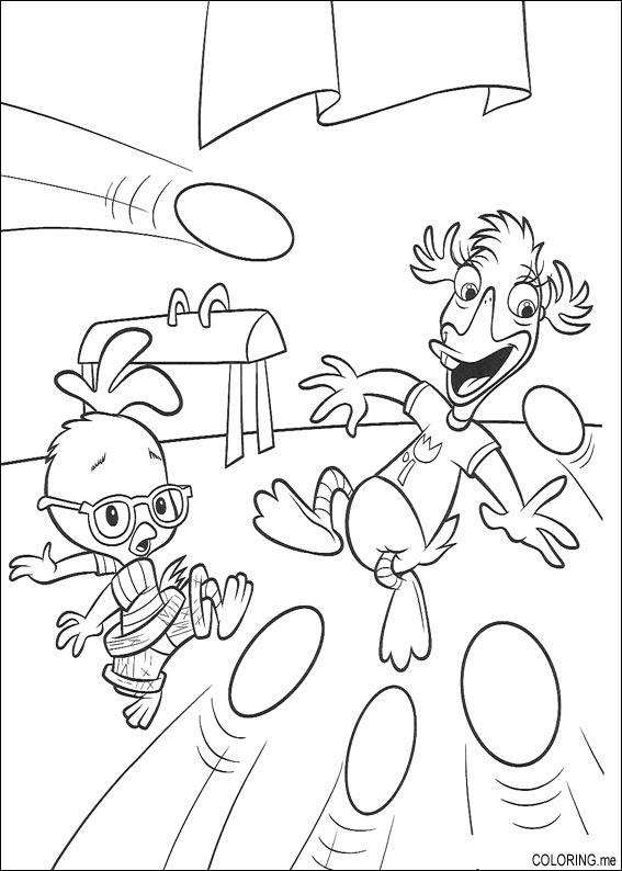 Coloriage de Petit Poulet (Chicken Little) dans un Décor Champêtre
