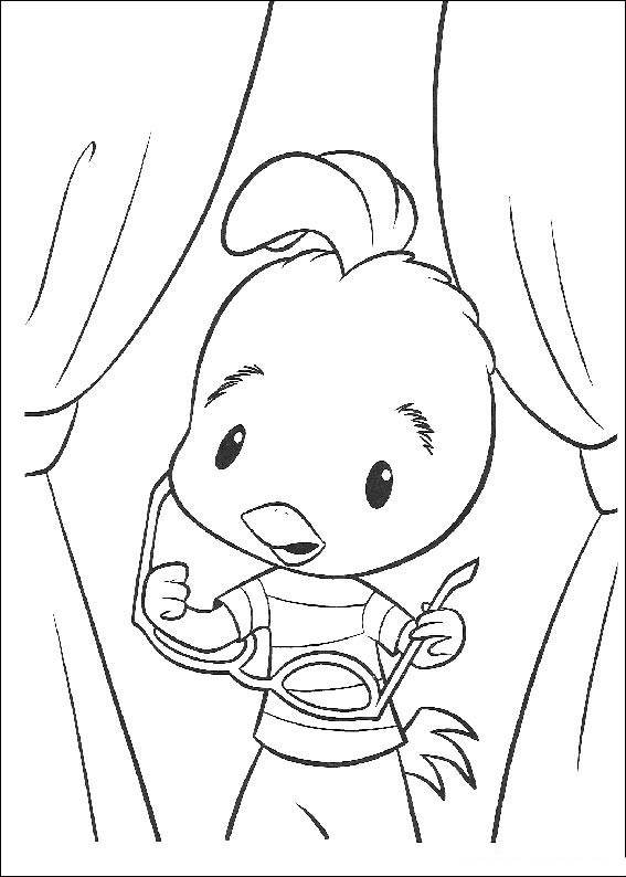 Coloriage de Petit Poulet dans un décor paisible