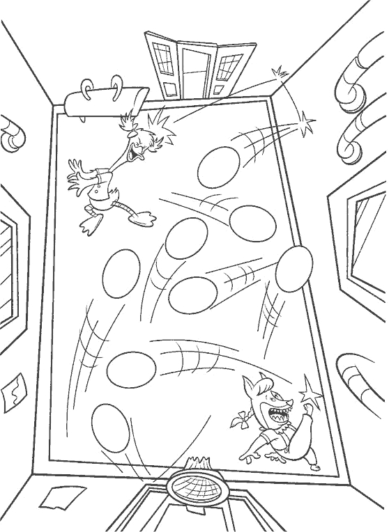 Coloriage de Petit Poulet Chicken Little sous un ciel étoilé
