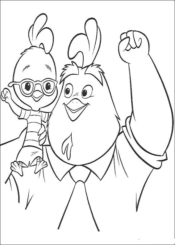 Coloriage de Petit Poulet Chicken Little avec un décor de campagne