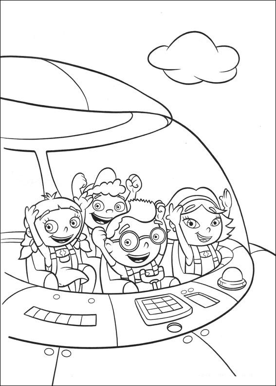 Coloriage des Petits Einstein jouant dans un décor musical