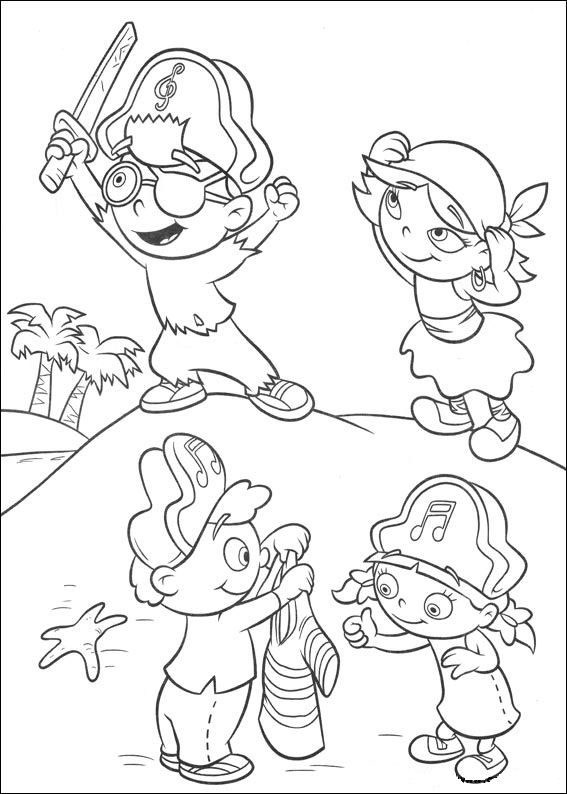Coloriage des Petits Einstein en pleine exploration musicale