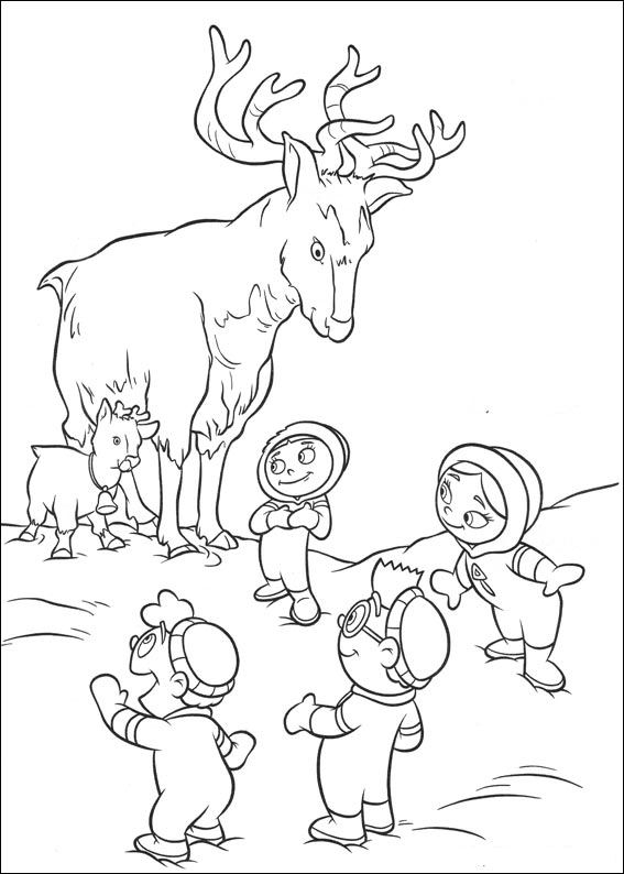 Coloriage des Petits Einstein jouant avec un ballon dans un décor en plein air