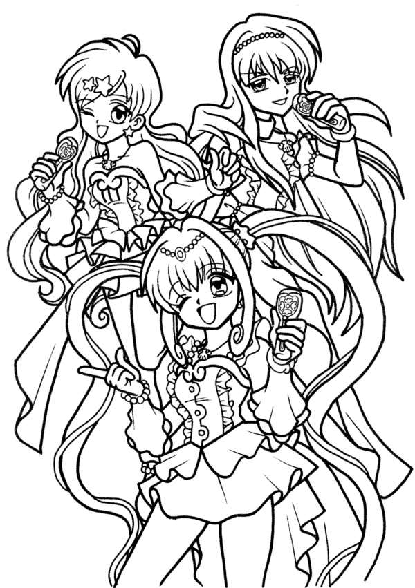 Coloriage de Pichi Pichi Pitch avec Melodie des Sirènes dans un décor marin
