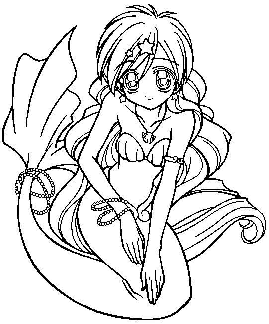 Coloriage de Melodie des Sirènes de Pichi Pichi Pitch avec des personnages sous-marins