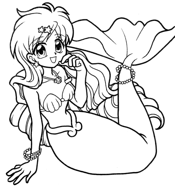 Coloriage de Pichi Pichi Pitch avec des sirènes dans un décor marin