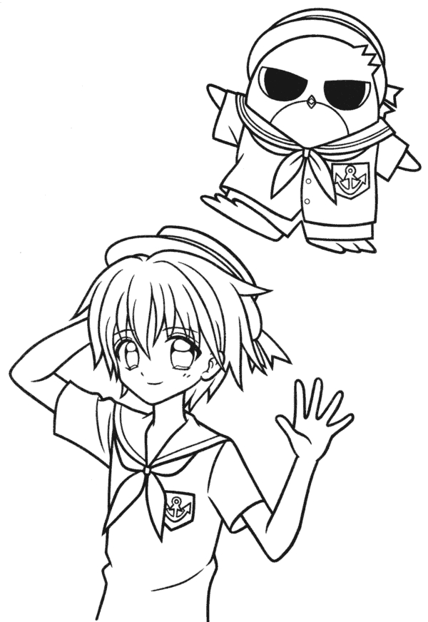 Coloriage de Pichi Pichi Pitch avec des sirènes dans un décor marin