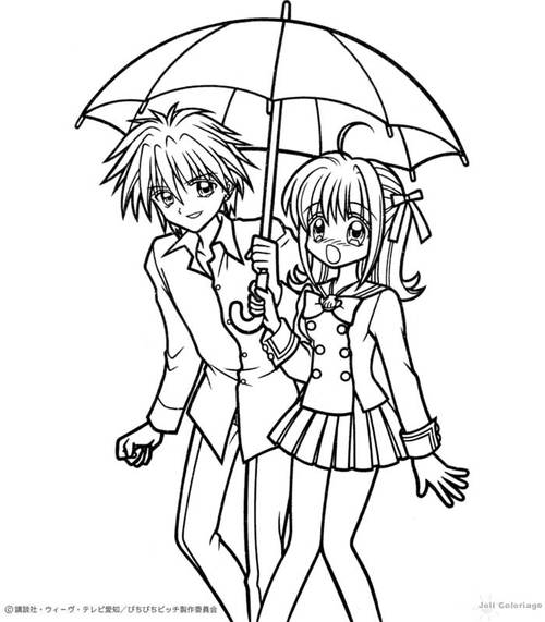 Coloriage de Pichi Pichi Pitch : Melodie des Sirènes avec des personnages colorés en plein chant