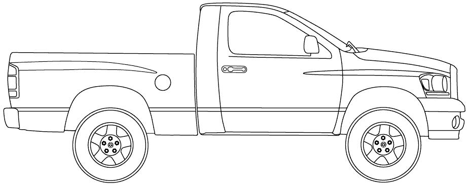 Coloriage d'un pickup en pleine nature avec des arbres en arrière-plan
