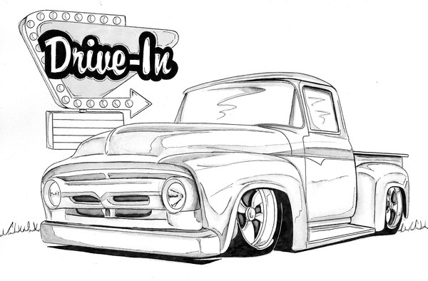 Coloriage d'un pickup stationné sur un chemin rural