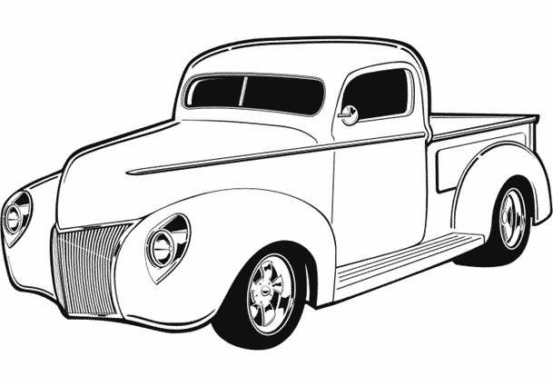 Coloriage d'un pickup en pleine nature avec des montagnes en arrière-plan