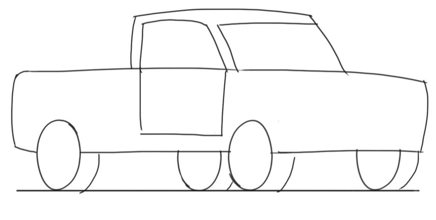 Coloriage d'un pickup stationné sur une route en pleine nature