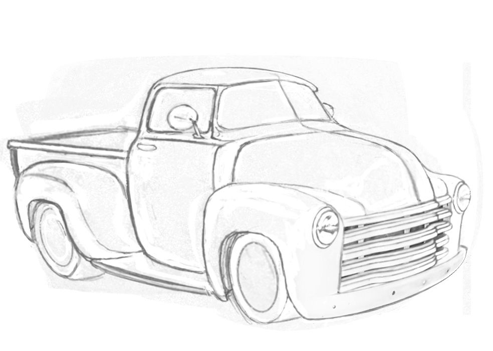 Coloriage d'un pickup traversant un paysage naturel