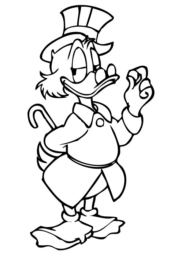 Coloriage de Picsou en pleine aventure avec un coffre au trésor