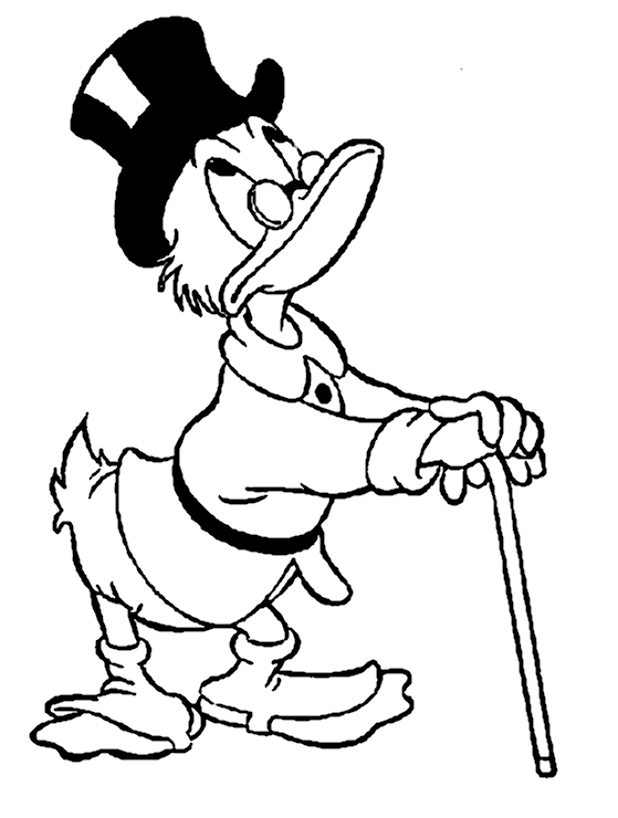 Coloriage de Picsou souriant avec un coffre au trésor