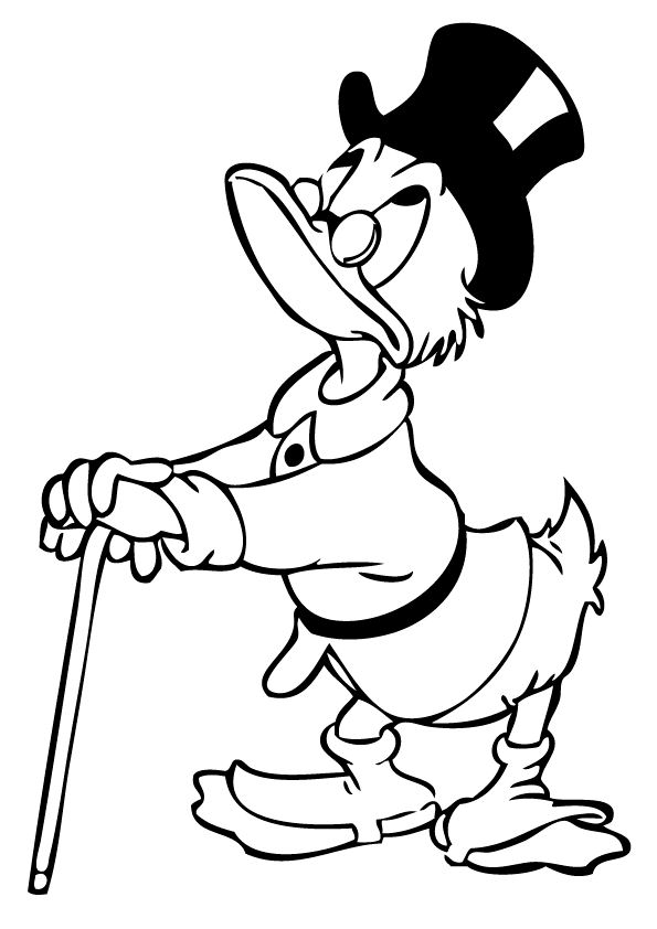 Coloriage de Picsou en train de compter son argent dans un coffre