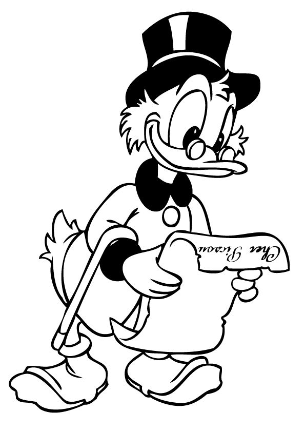 Coloriage de Picsou avec un tas de pièces d'or