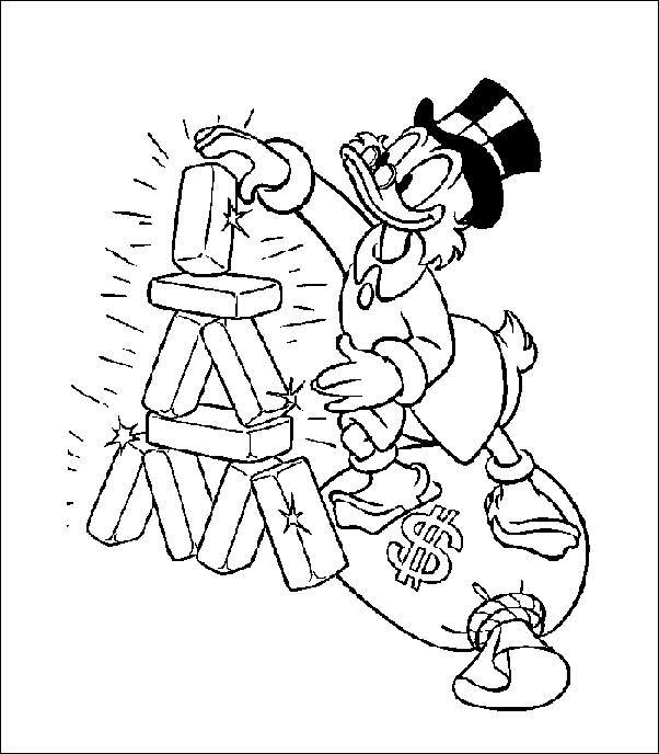 Coloriage de Picsou souriant avec un coffre au trésor