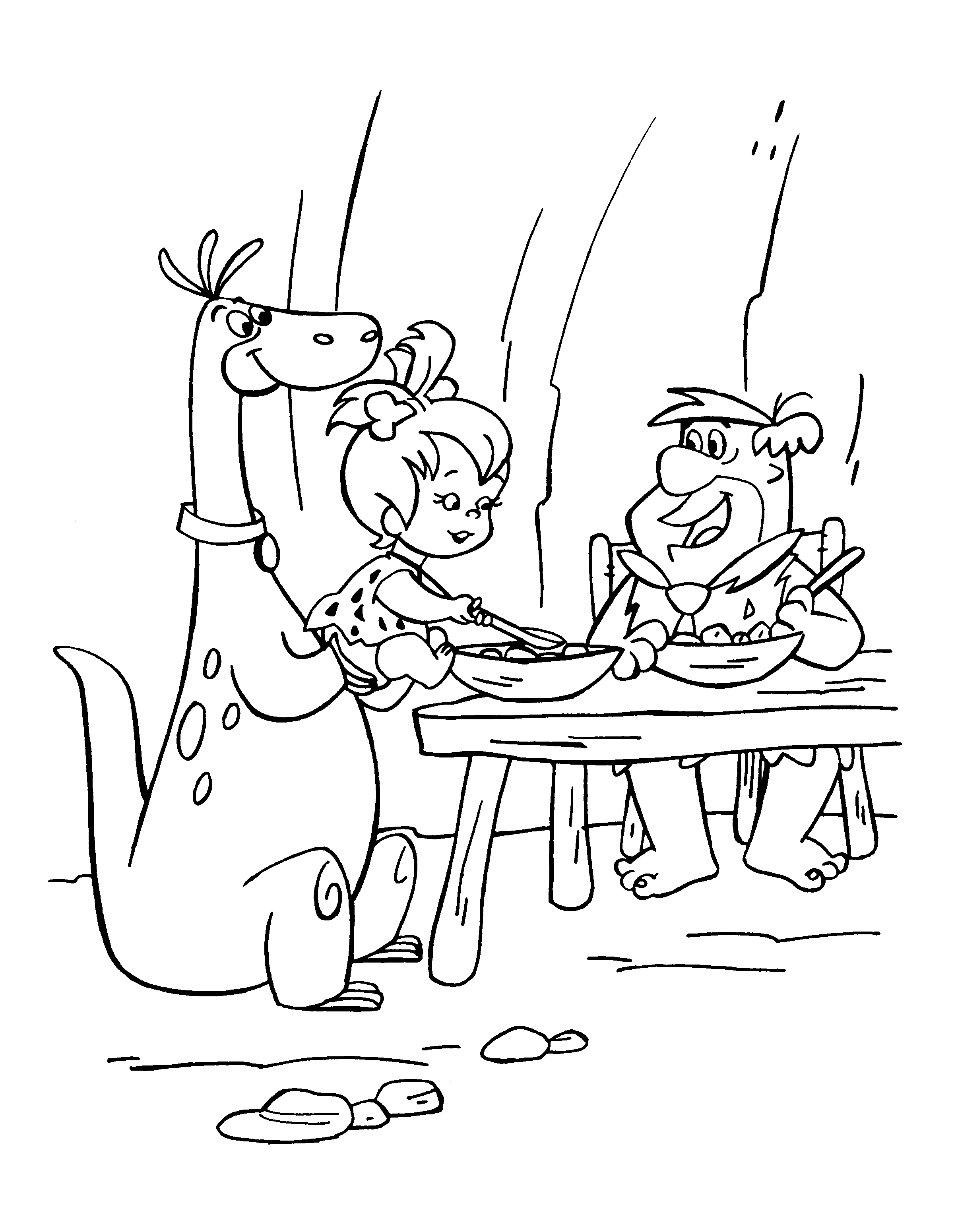 Pierrafeu et son ami Dino dans un décor préhistorique