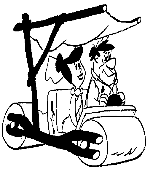 Barney et Fred Flintstone en pleine exploration sous un ciel ensoleillé
