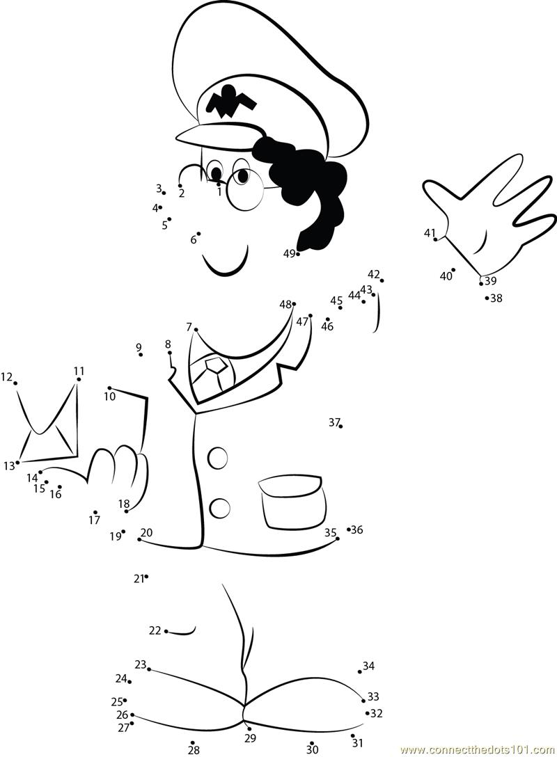 Coloriage de Pierre le facteur livrant du courrier dans un paysage de campagne
