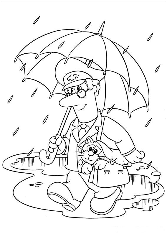 Coloriage de Pierre le Facteur avec sa boîte aux lettres et son sac de courrier