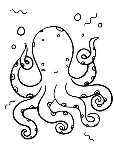 Coloriage d'une pieuvre au fond de la mer