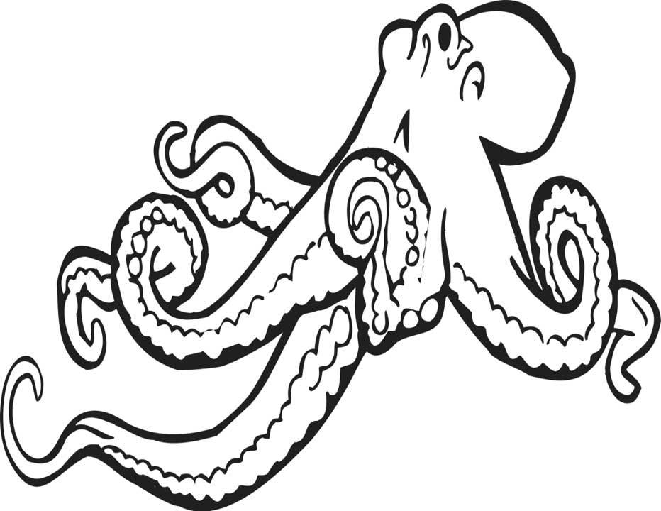 Pieuvre joyeuse entourée de vagues et de poissons