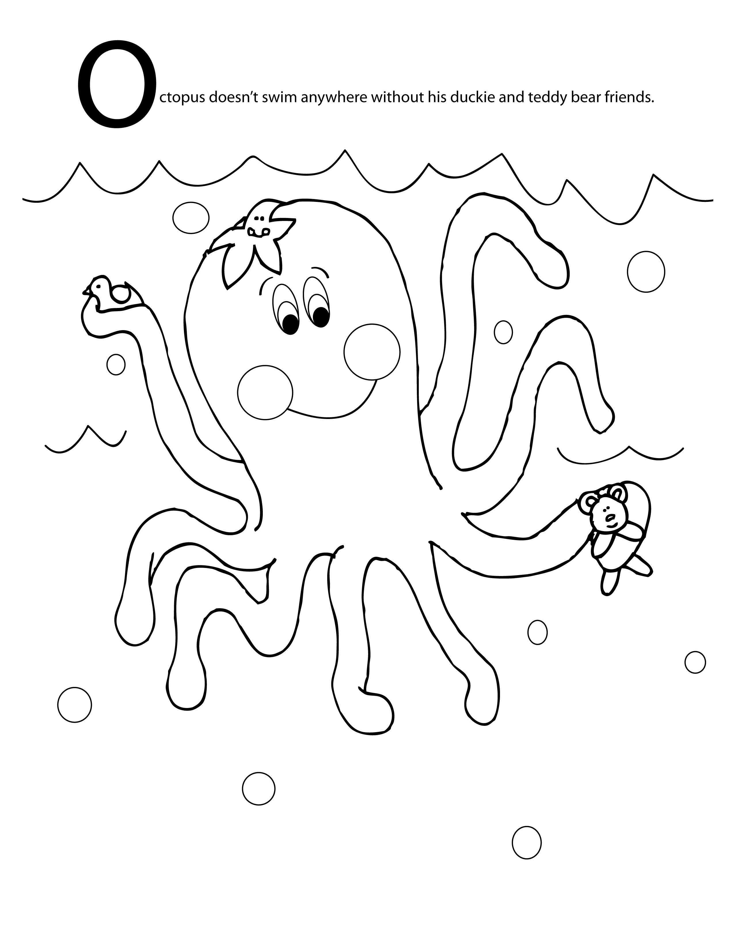 Coloriage d'une pieuvre espiègle entourée de vagues