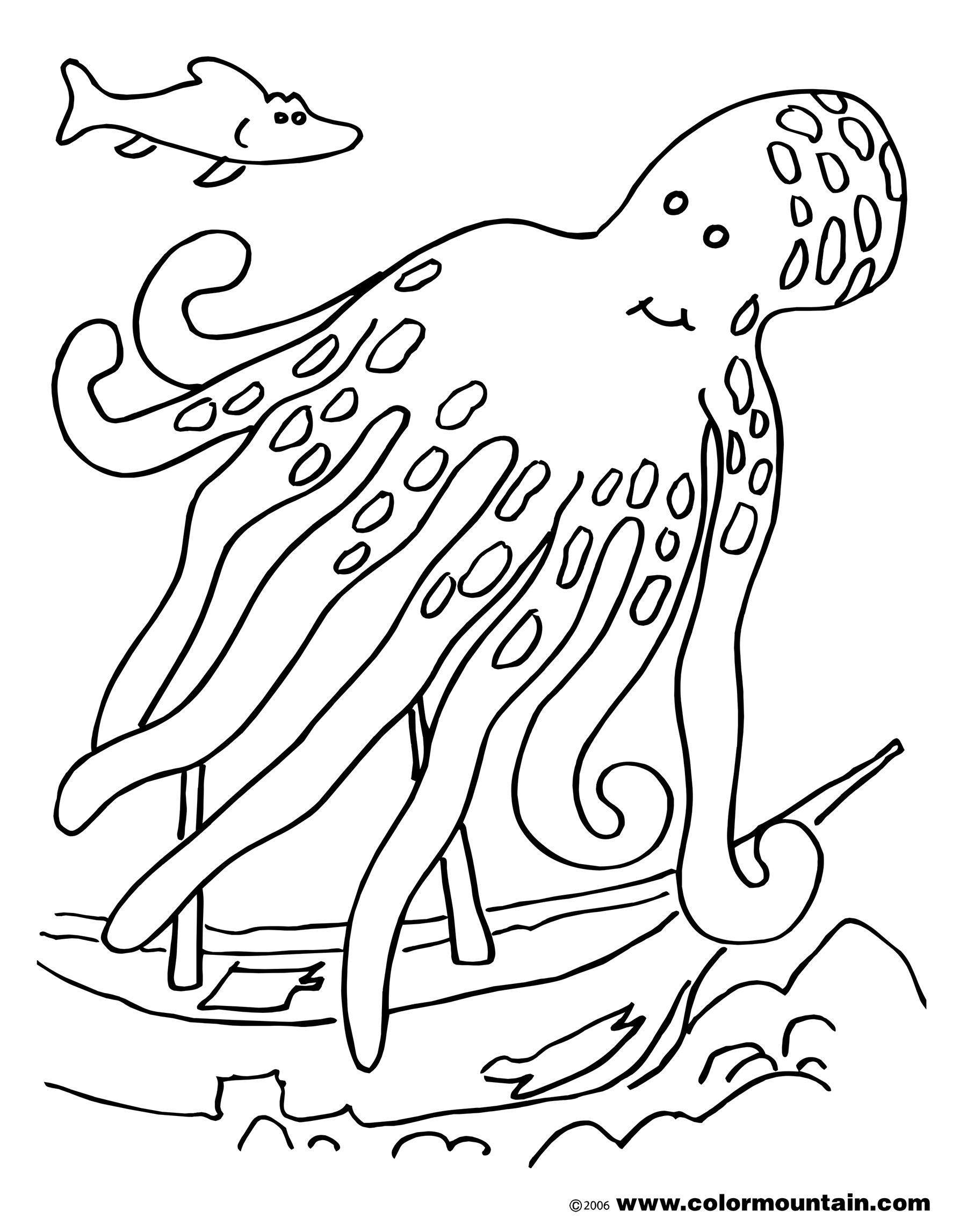 Coloriage d'une pieuvre ludique sur un fond marin