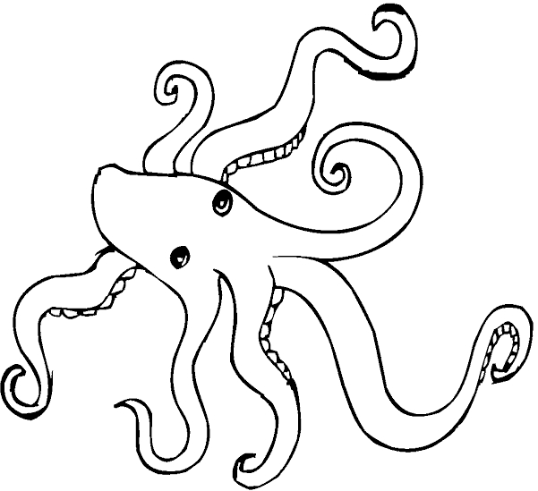 Coloriage d'une pieuvre jouant dans les vagues