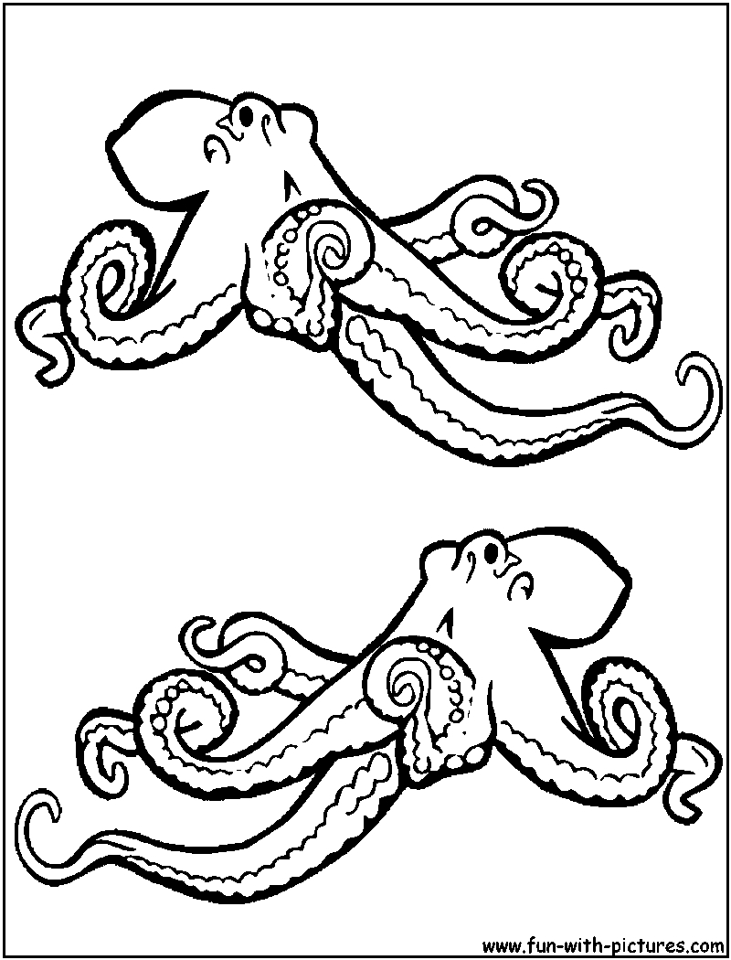 Coloriage d'une pieuvre joyeuse évoluant dans un océan animé