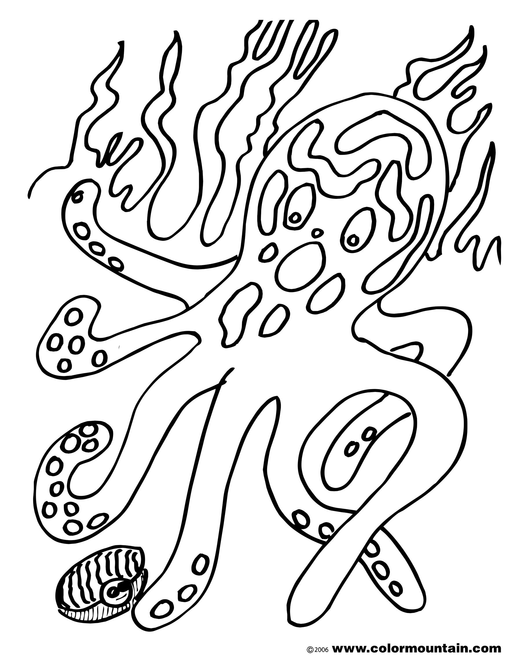Coloriage d'une pieuvre amusante au fond marin