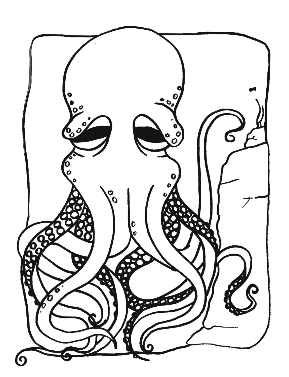 Coloriage d'une pieuvre entourée d'éléments marins