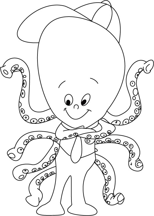 Coloriage d'une pieuvre amusante évoluant dans l'océan