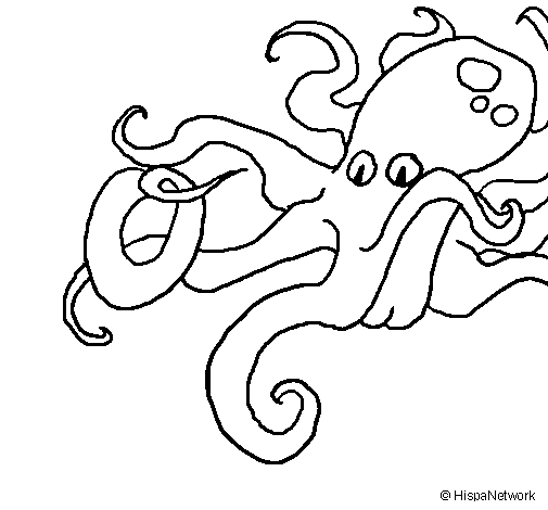 Coloriage d'une pieuvre amusante entourée d'éléments marins