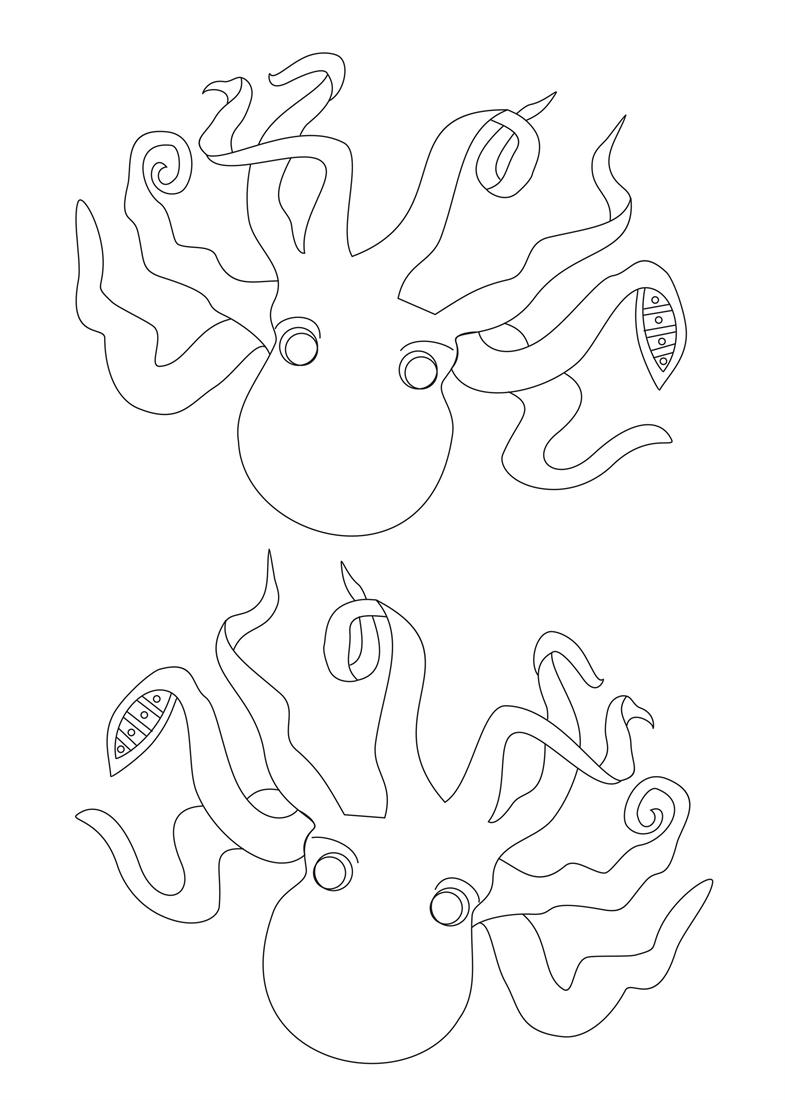 Coloriage d'une pieuvre joyeuse dans son habitat marin