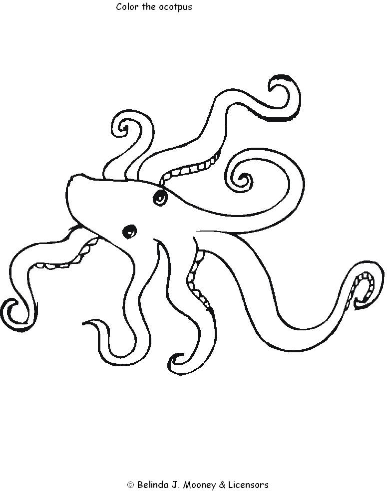 Coloriage d'une pieuvre joyeuse évoluant sous l'eau