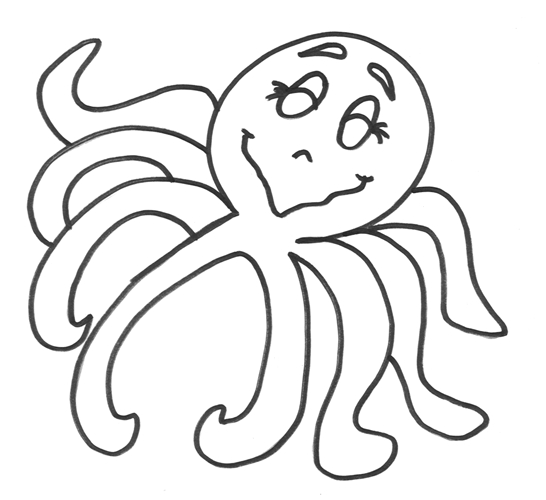 Coloriage d'une pieuvre souriante au fond marin