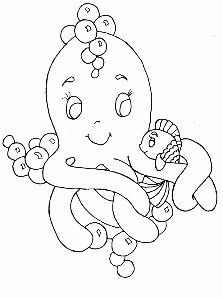 Coloriage d'une pieuvre souriante dans son habitat marin