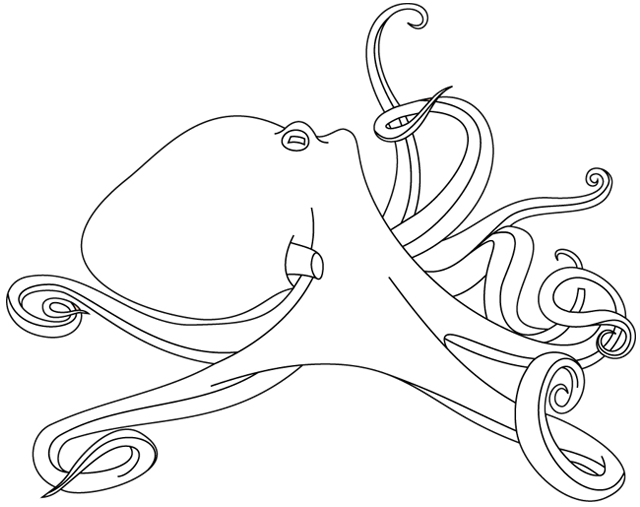 Coloriage d'une pieuvre entourée de plantes marines