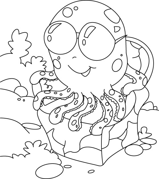 Coloriage d'une pieuvre amusante dans son habitat marin