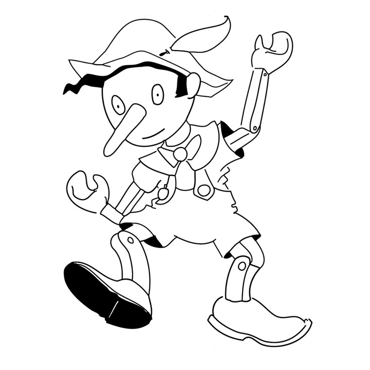 Pinocchio et Geppetto dans l'atelier de bois