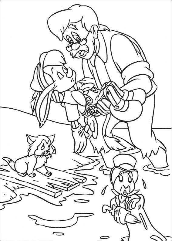Pinocchio et Geppetto dans l'atelier de marionnettes