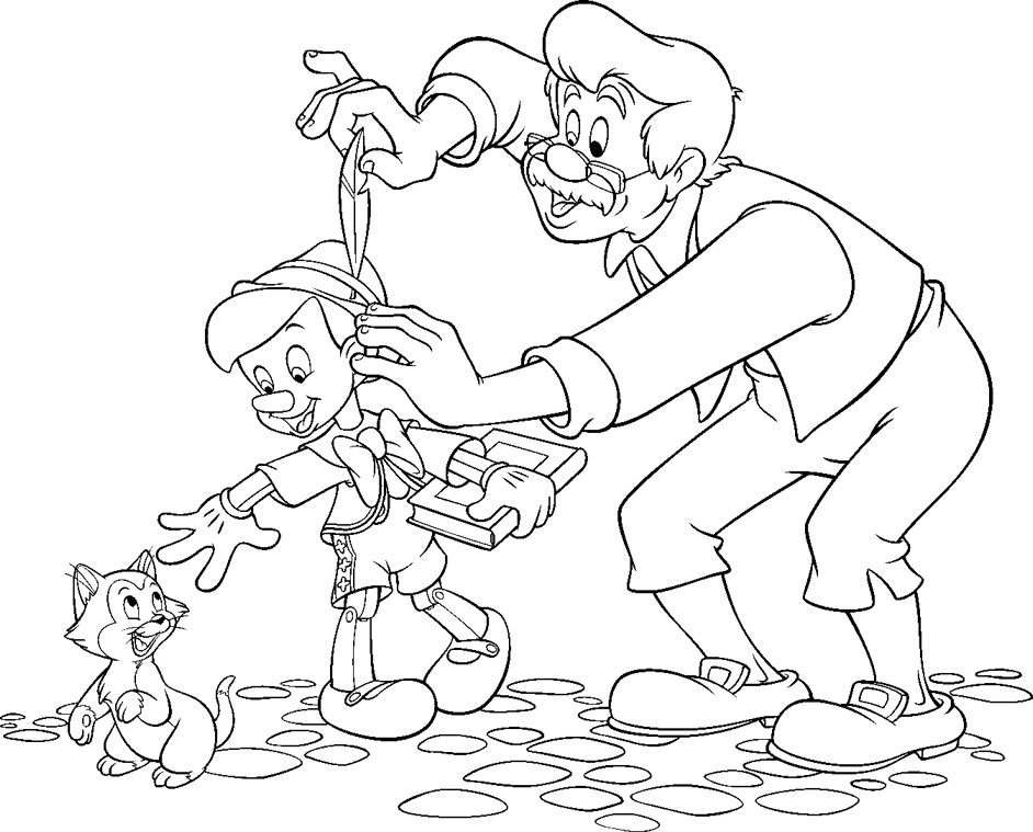 Pinocchio et Gepetto dans l'atelier de sculpture