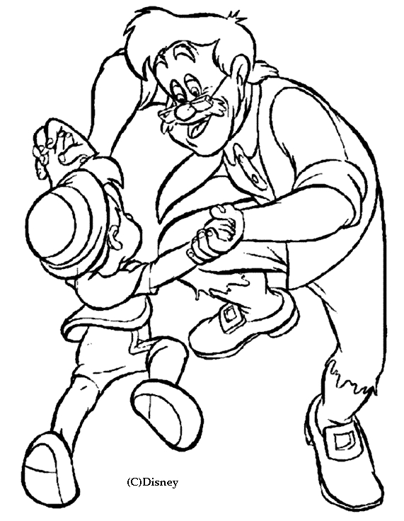 Pinocchio et Geppetto dans l'atelier du menuisier