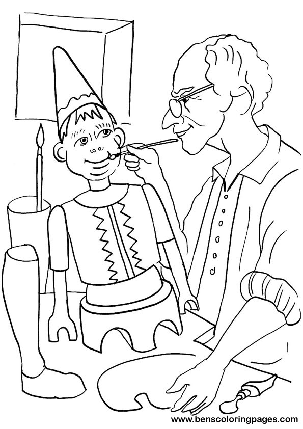 Pinocchio et Gepetto dans l'atelier de bois